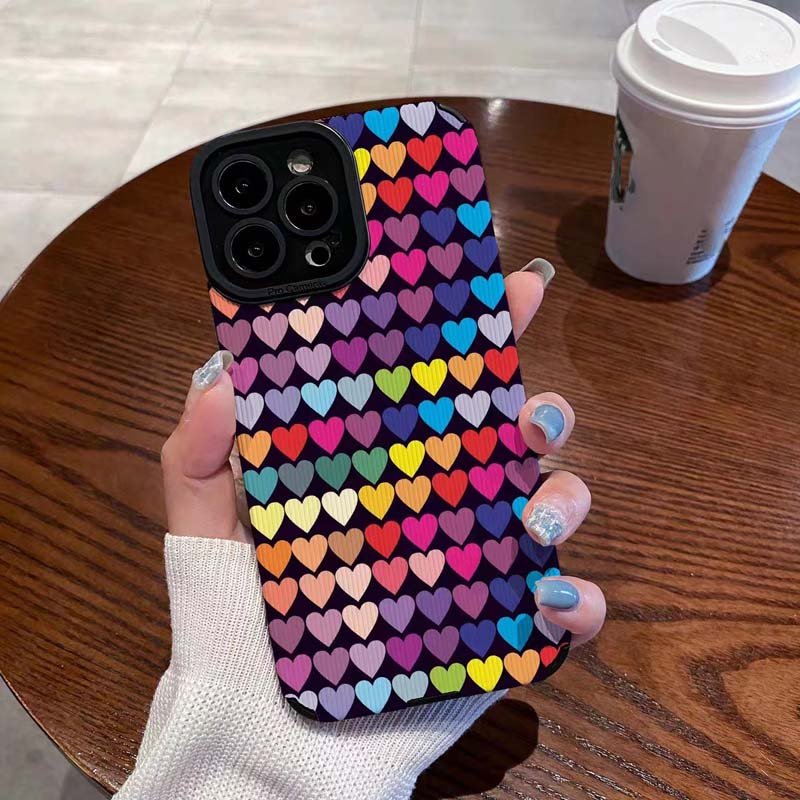 Fashion Colorful Loving Heart Printing PU TPU Shockproof Mobile Phone Back Cover Case For Iphone 6 7 8 Plus X Xr Xs Max