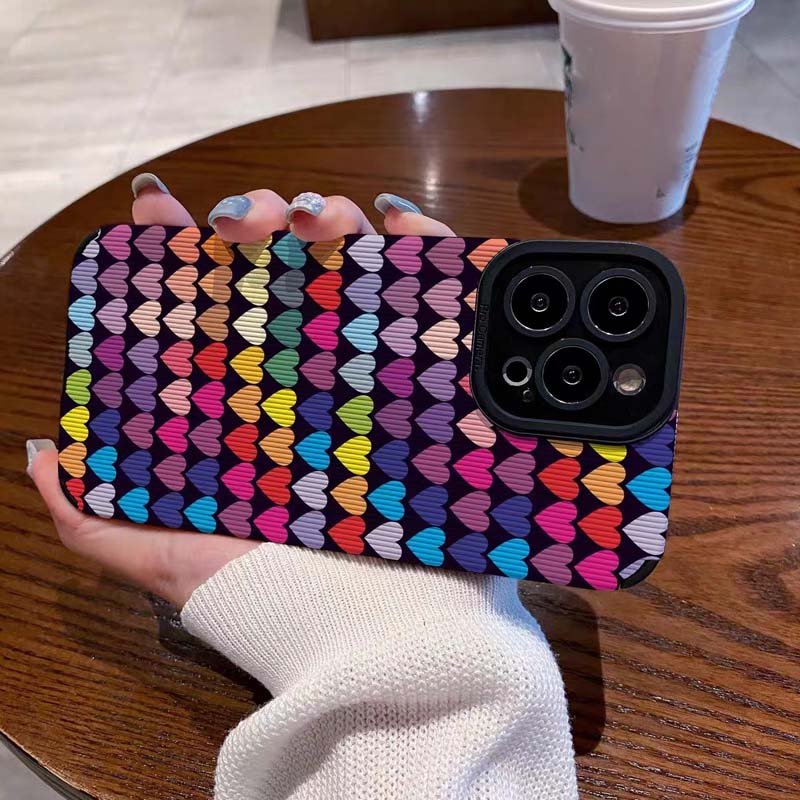 Fashion Colorful Loving Heart Printing PU TPU Shockproof Mobile Phone Back Cover Case For Iphone 6 7 8 Plus X Xr Xs Max