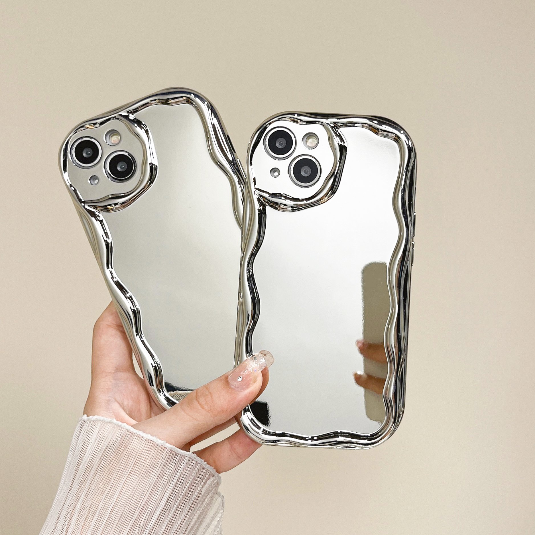 USLION Electroplate Silver Style Mobile Phone Case Phone Cover TPU Material Cell Phone Back Protective Case