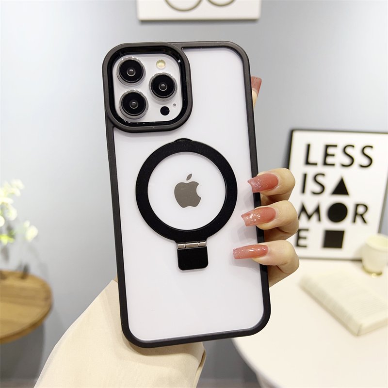 High quality for iPhone 14 15 case Metal Camera Ring Magnetic Holder Phone Case TPU PC Transparent Case For iPhone 15 14 Pro Max