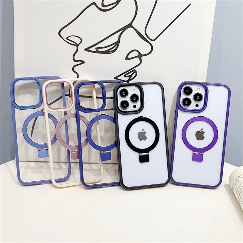 High quality for iPhone 14 15 case Metal Camera Ring Magnetic Holder Phone Case TPU PC Transparent Case For iPhone 15 14 Pro Max