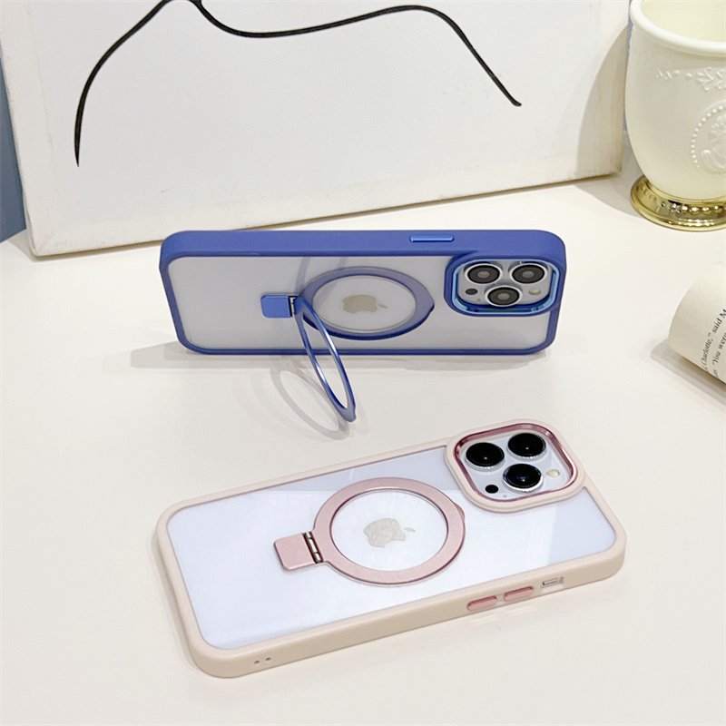 High quality for iPhone 14 15 case Metal Camera Ring Magnetic Holder Phone Case TPU PC Transparent Case For iPhone 15 14 Pro Max