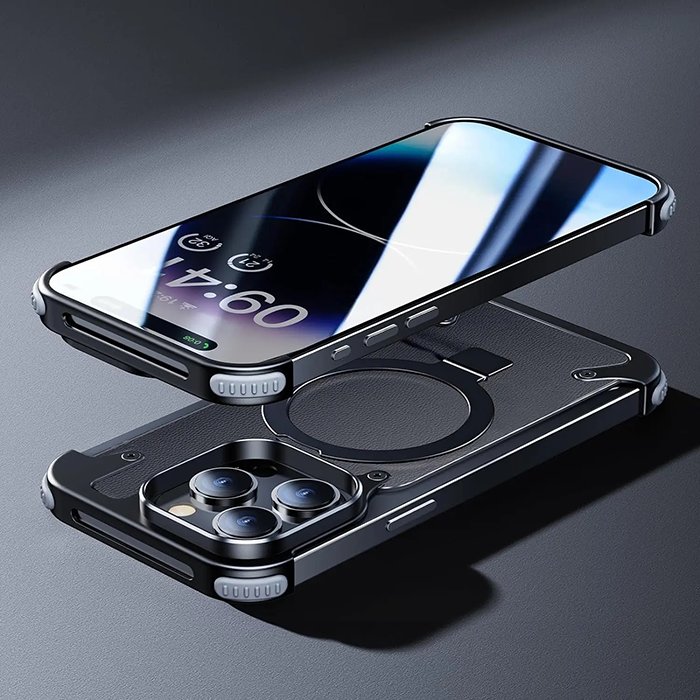 Customized Simple Protective Aluminum Case With Built In Stand Phone Cover For iphone 15 Pro Max