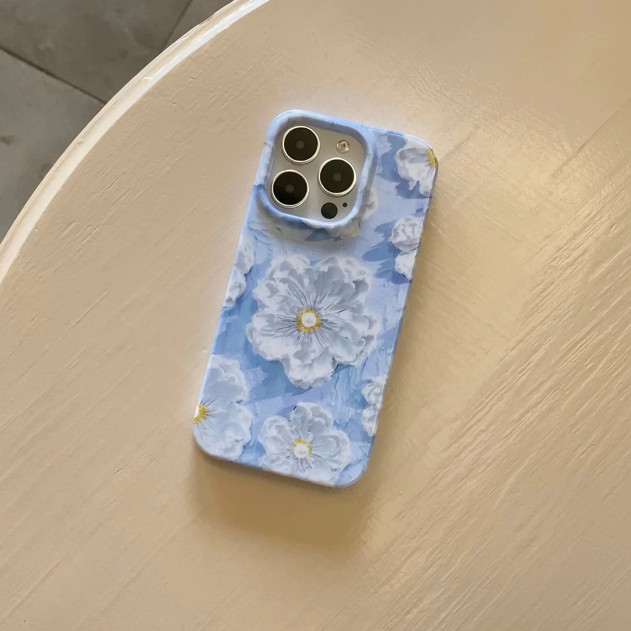 Blue Oil Painting Flowers New Hard Phone Case Protective Cover Shell For iPhone 15 14 13 12 11 Pro Max Mini Plus