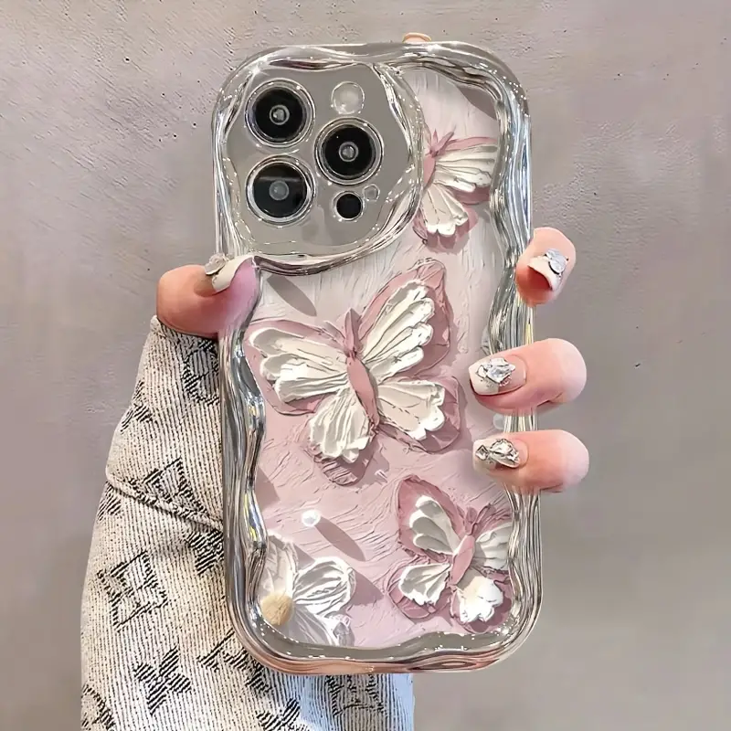 New luxury oil paint Butterfly with chain Phone Case For Iphone 11 14 13 12 15 Pro Max XS XR 7 8 plating Cream Frames Back Cover