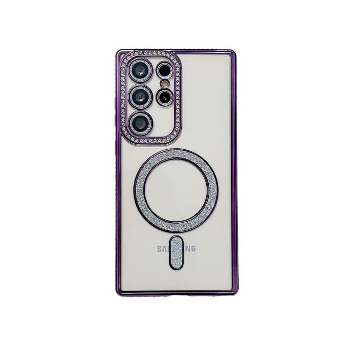 Luxury Side Diamond Crystal Glitter Ring Magnetic Mobile Phone Case For Samsung Galaxy S24 ultra S23 S22 Cover for iPhone 16plus