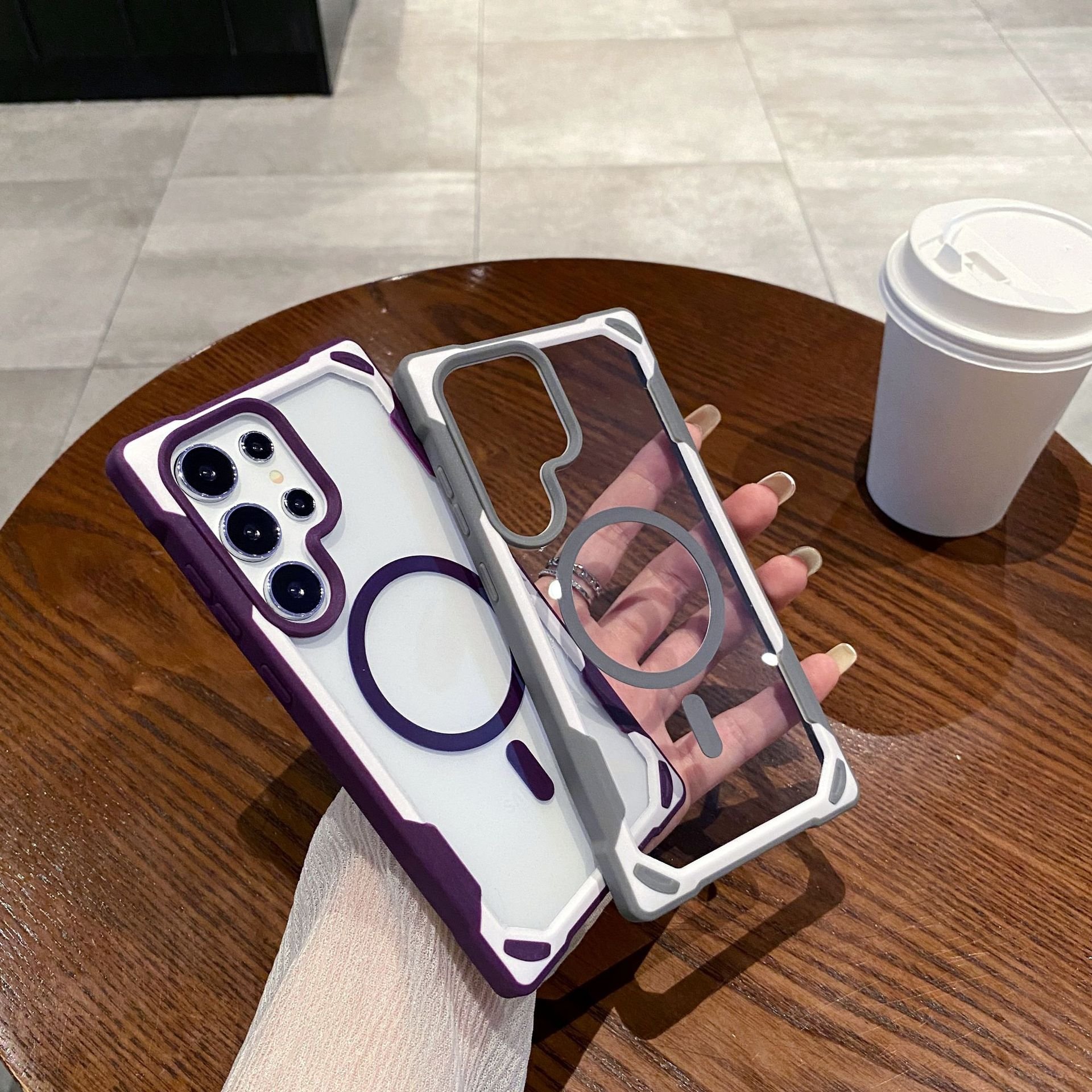 For Samsung S24 Ultra Airbag magnetic Case for Galaxy S24Plus Double Color Transparent Acrylic Armor Magnetic S24Ultra PC Fundas