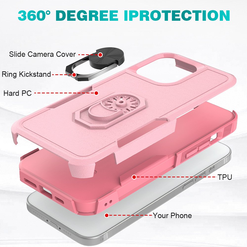 New Shockproof 2 in 1 Mobile Phone Case Cover with Ring Holder Stand Case For iPhone 15 14 Plus Pro Max 13 12 11