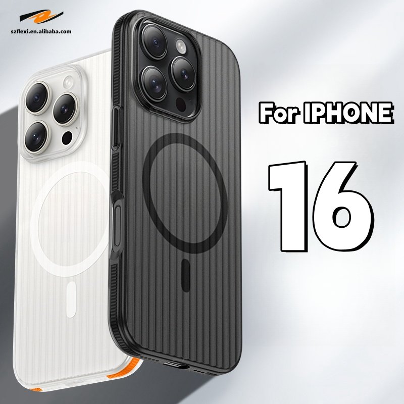 Matte Corrugated Pattern Magnetic Wireless Charge Case For iPhone 16 15 14 13 12 Pro Max Anti-slip Strip Hard case