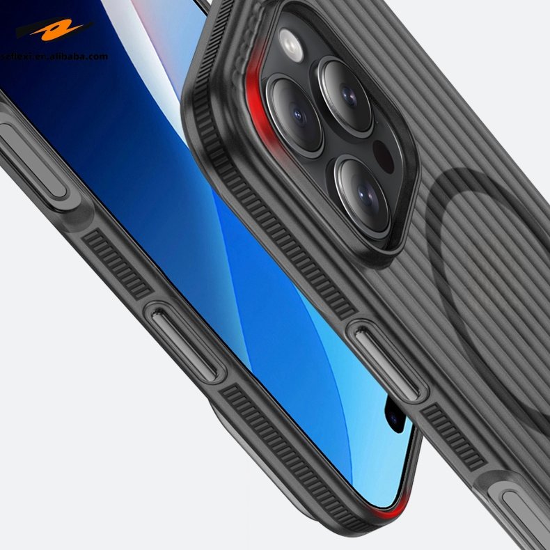 Matte Corrugated Pattern Magnetic Wireless Charge Case For iPhone 16 15 14 13 12 Pro Max Anti-slip Strip Hard case