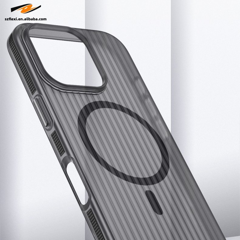 Matte Corrugated Pattern Magnetic Wireless Charge Case For iPhone 16 15 14 13 12 Pro Max Anti-slip Strip Hard case