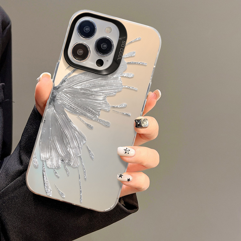 Advanced Silver Foil Butterfly mobile Phone Case Color Silver Matte Case Suitable for Apple 15 Plus iPhone 13 14 Pro Max 11 12