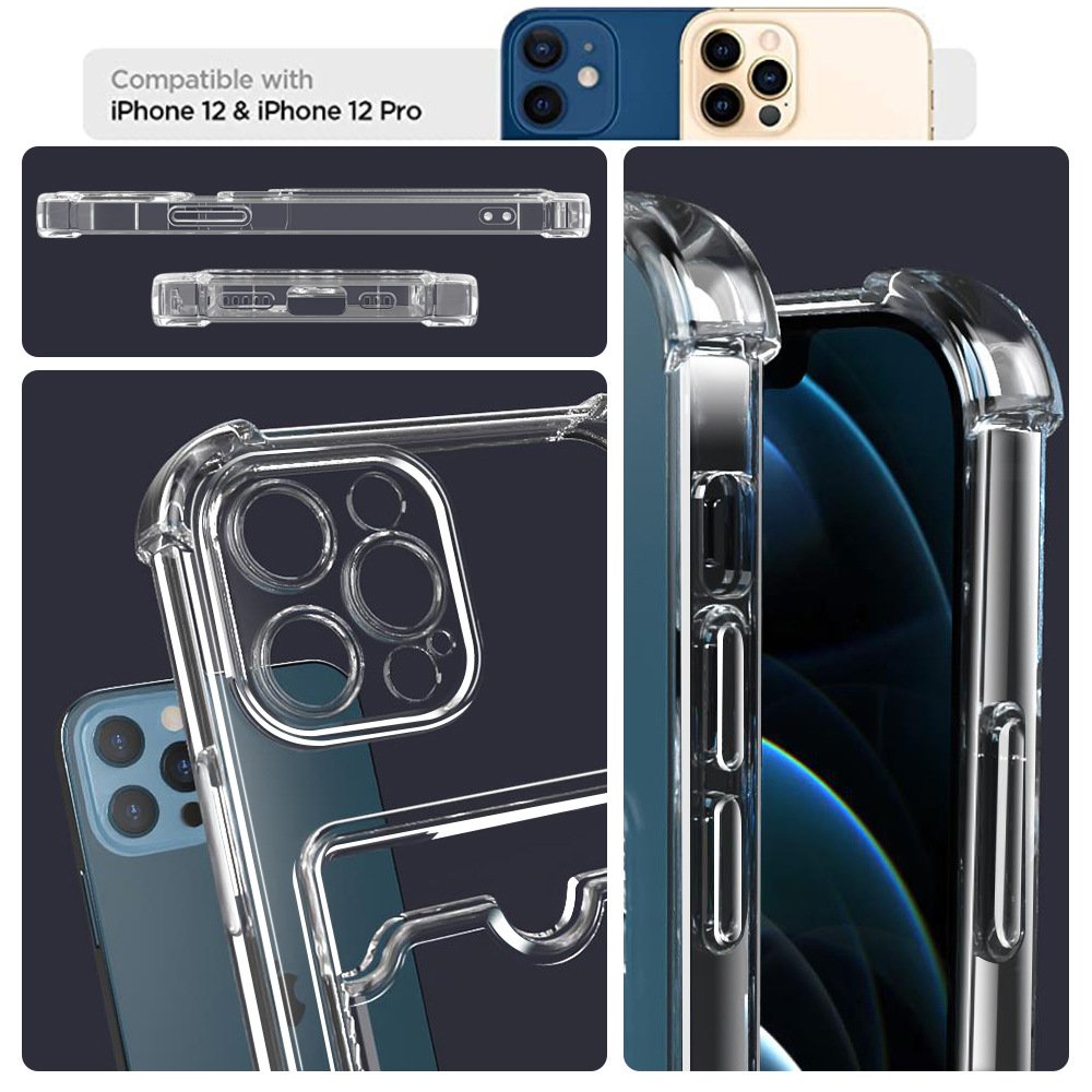 New Arrival Shock Absorbing Clear Credit Card Holder Phone Case For iPhone 11 12 13 14 15 16 Pro Max Fundas