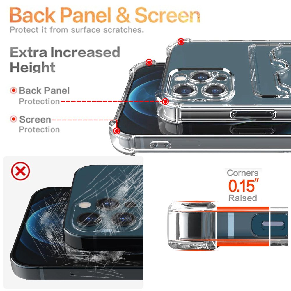 New Arrival Shock Absorbing Clear Credit Card Holder Phone Case For iPhone 11 12 13 14 15 16 Pro Max Fundas