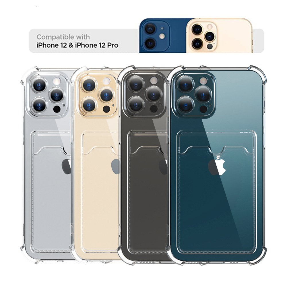 New Arrival Shock Absorbing Clear Credit Card Holder Phone Case For iPhone 11 12 13 14 15 16 Pro Max Fundas