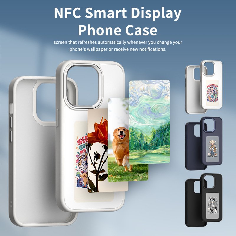 Luxury magic designer smart E ink 4 color Display screen mobile NFC phone case cover for fundas iphone 15 Pro max DIY cases