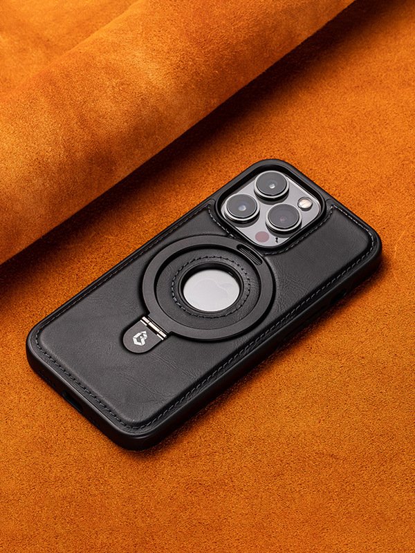 15promax Magnetic Bracket Phone Case High-End Business for Male Iphone 14/13 All-Inclusive Drop-Resistant Leather Case