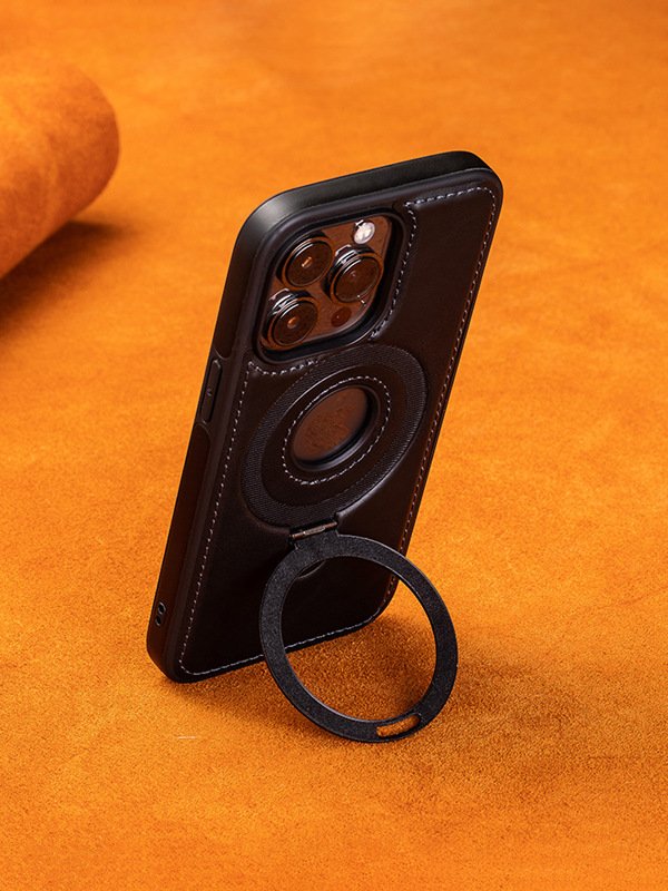 15promax Magnetic Bracket Phone Case High-End Business for Male Iphone 14/13 All-Inclusive Drop-Resistant Leather Case