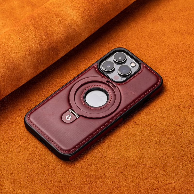 15promax Magnetic Bracket Phone Case High-End Business for Male Iphone 14/13 All-Inclusive Drop-Resistant Leather Case