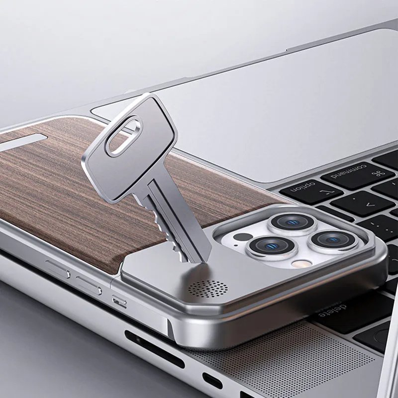Walnut Wooden Metal Frameless Aluminum Magnetic Phone Case For iPhone 16 15 14 Pro Max Shockproof Minimalist Aromatherapy Case