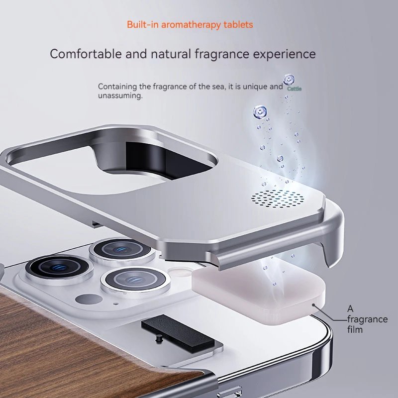 Walnut Wooden Metal Frameless Aluminum Magnetic Phone Case For iPhone 16 15 14 Pro Max Shockproof Minimalist Aromatherapy Case