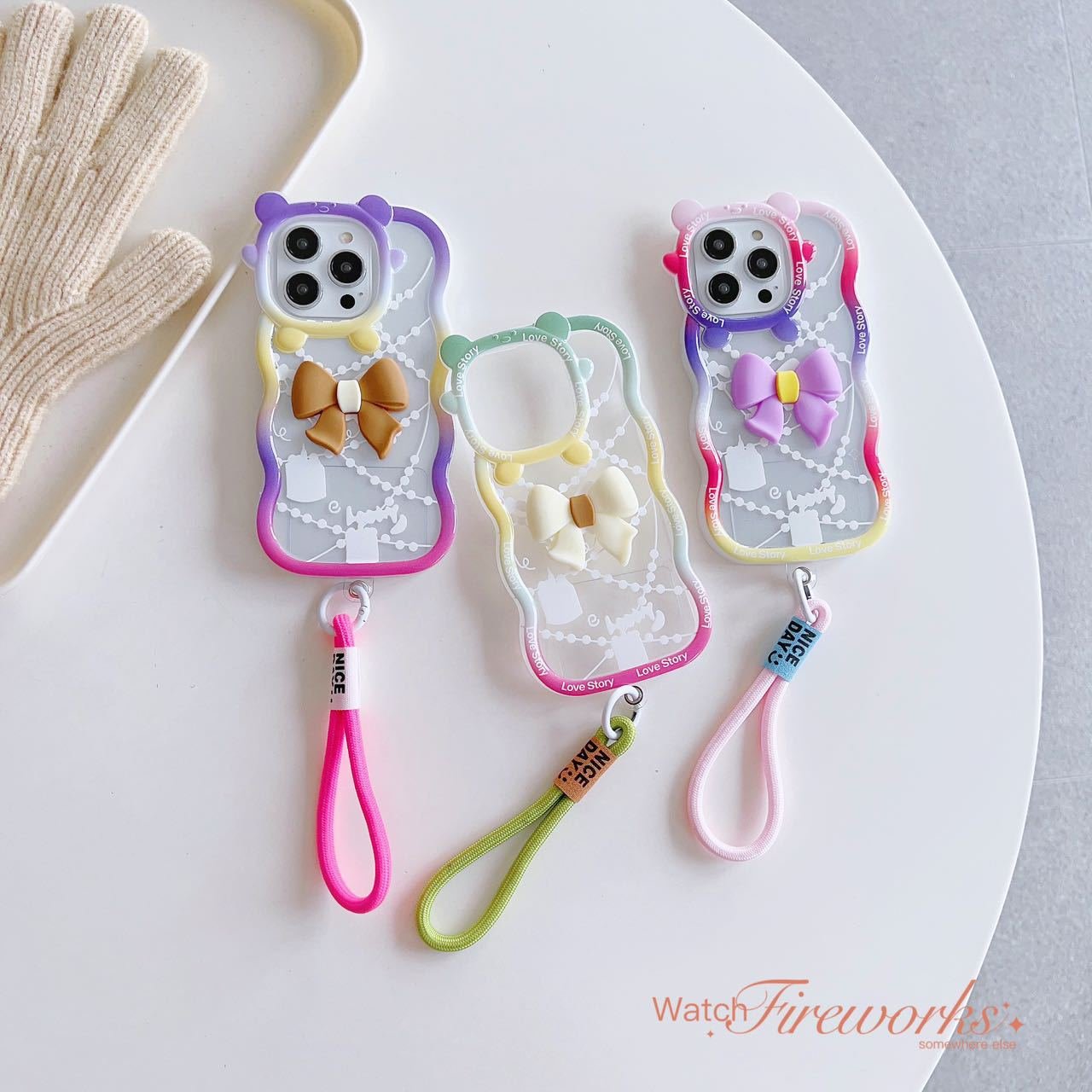 Summer cartoon lanyard bow soft phone case for iphone 11 12 13 14 15Pro Max Cell Cover funda
