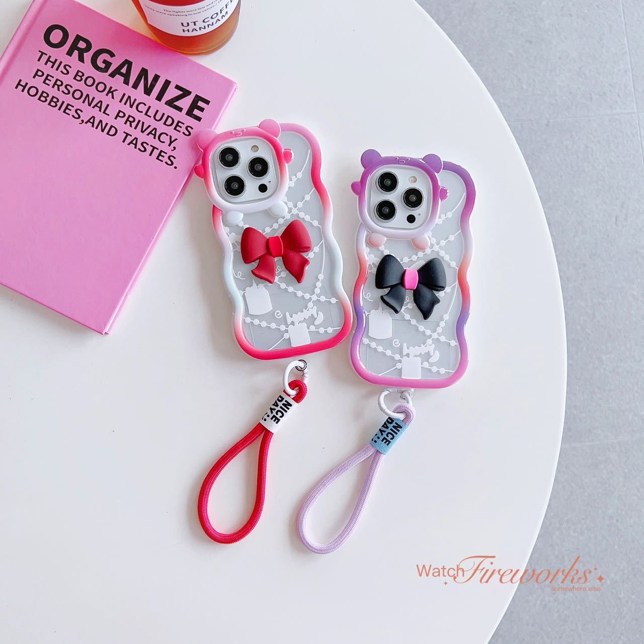 Summer cartoon lanyard bow soft phone case for iphone 11 12 13 14 15Pro Max Cell Cover funda
