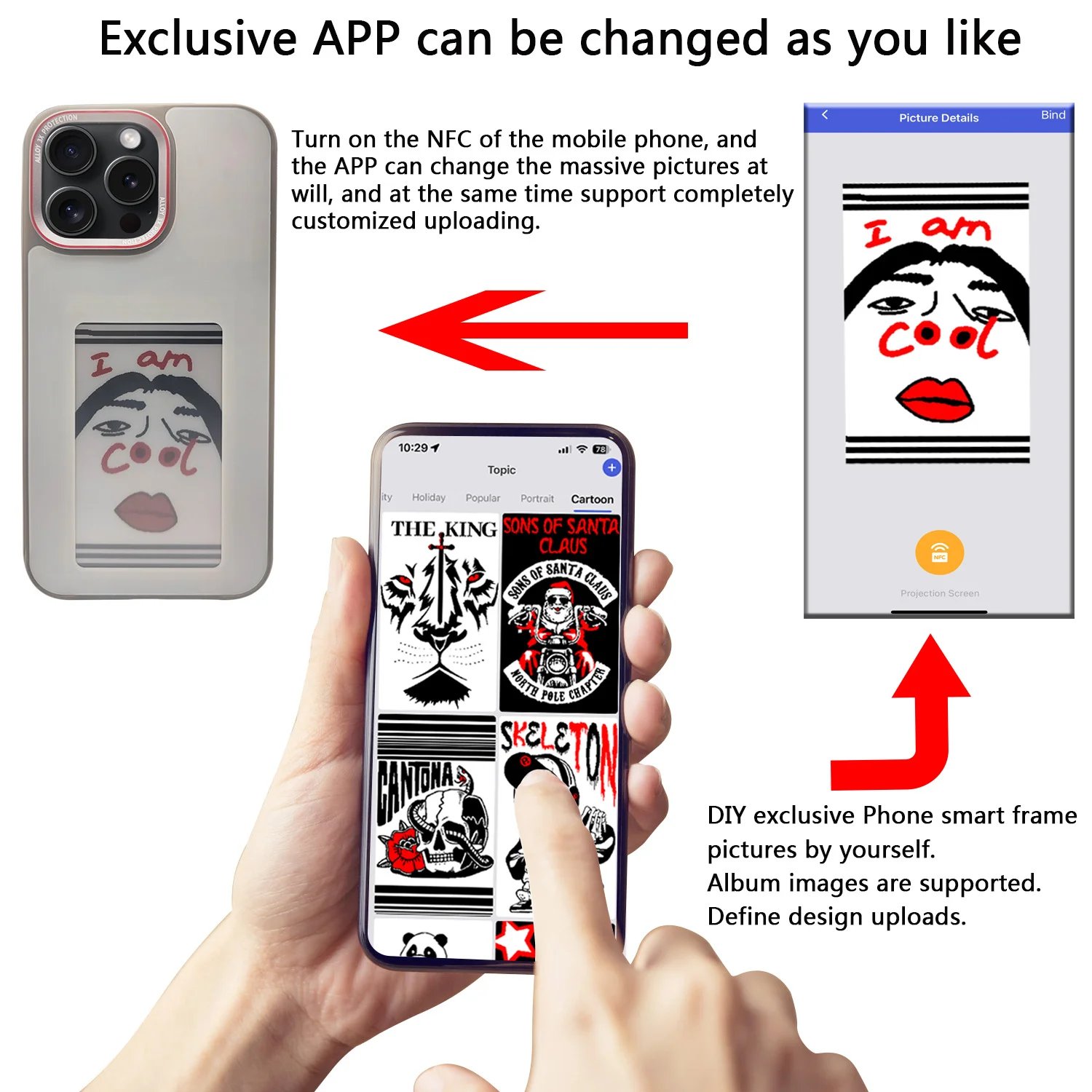 Cheap Custom Smart nfc color e-ink mobile phone case for iphone 15 14 13 Pro Max Creative Phone Back Projection Diy Phone Case