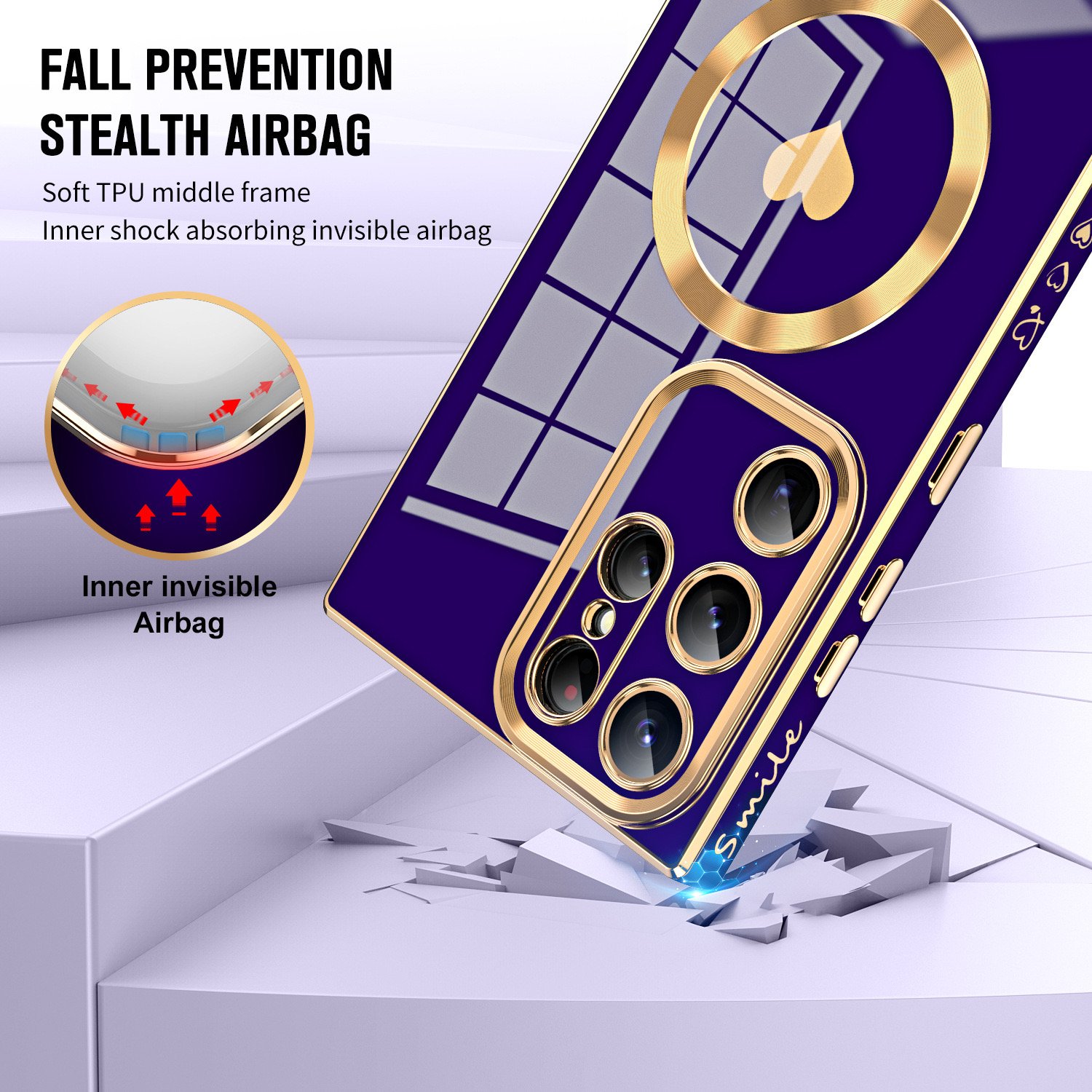 Luxury Anti Shock Mobile Phone Case Cover For Samsung S21 S22 S23 S24 Plus Ultra Electroplated Magnetic Love Heart Phone Case