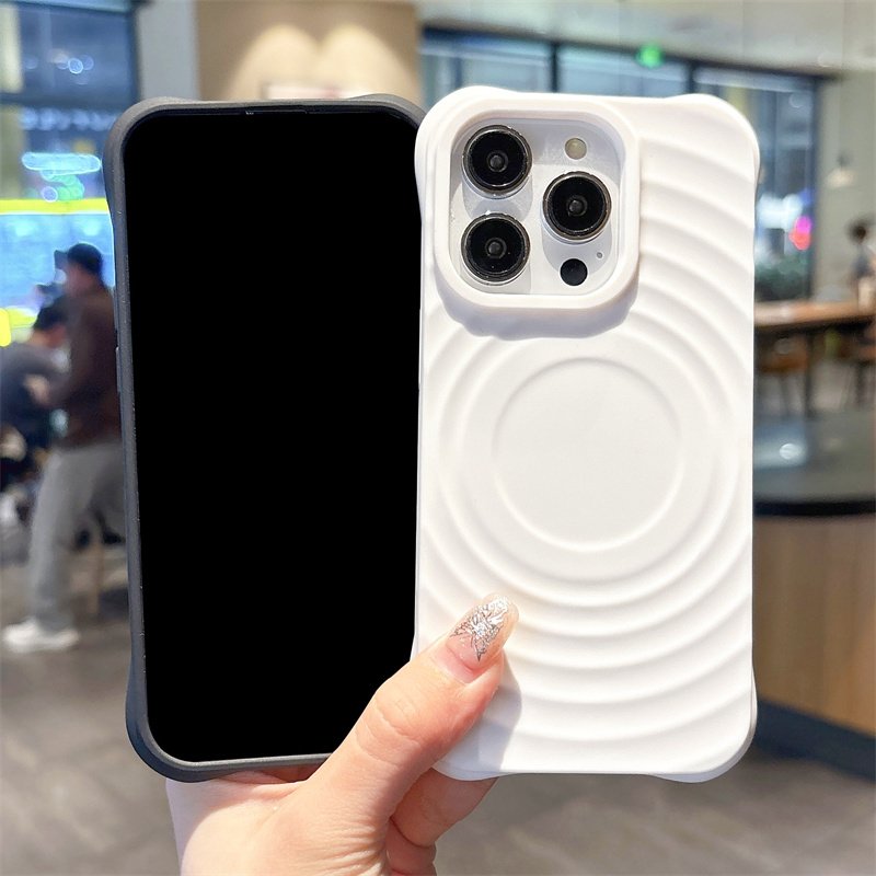 3D Creative Wave Magnetic vortex Mobile Phone Case for iPhone 15 pro max Liquid Silicone Four Corner Drop-resistant mobile Case