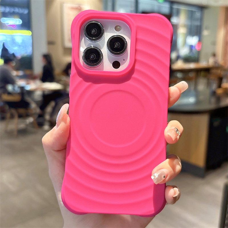 3D Creative Wave Magnetic vortex Mobile Phone Case for iPhone 15 pro max Liquid Silicone Four Corner Drop-resistant mobile Case