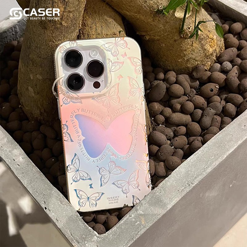 Brand New Morden Style Laser Hollow Out Butterfly Mobile Phone Cover Ins Style Multicolor Gradient Phone Case For 16 15 Iphone