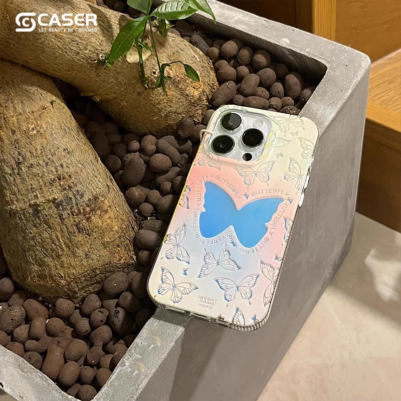 Brand New Morden Style Laser Hollow Out Butterfly Mobile Phone Cover Ins Style Multicolor Gradient Phone Case For 16 15 Iphone