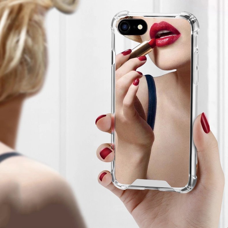 Ladies Makeup Mirror Phone Case for iPhone X Xs Xr 7 8 Plus 14 15 16 Mobile Case Plating Silver Phone Cases with Mirror Effect