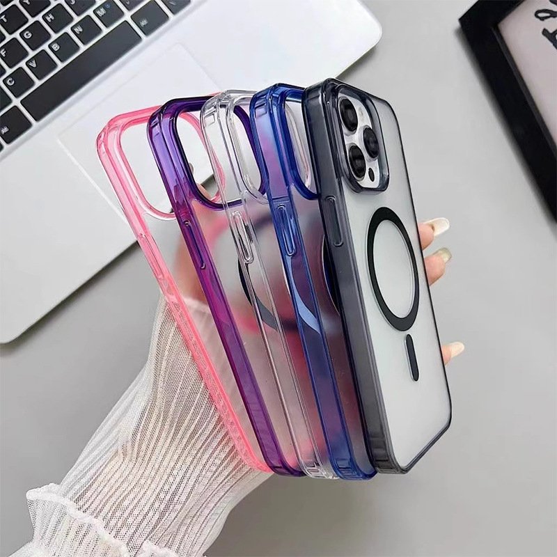 High quality frosted acrylic Translucent magnetic suction phone case for iPhone 15 promax 12/13mini anti-fall phone accessories
