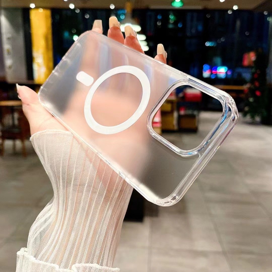 High quality frosted acrylic Translucent magnetic suction phone case for iPhone 15 promax 12/13mini anti-fall phone accessories