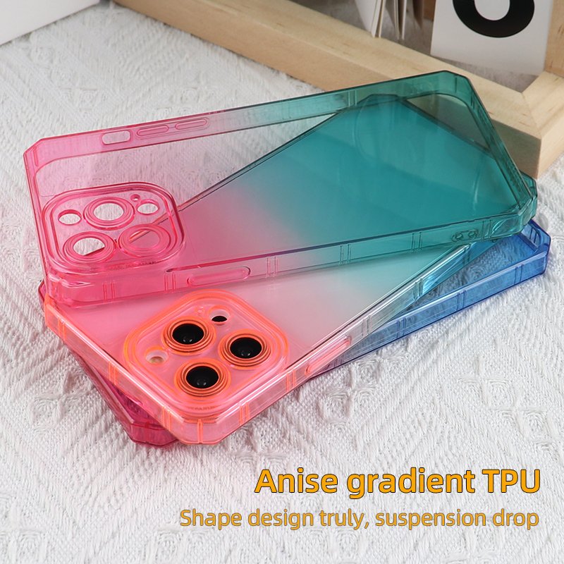 custom luxury fashion four corner shockproof crystal clear soft tpu gradient color phone case for iphone 16 15 for samsung