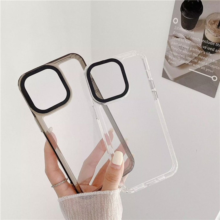 For IPHONE 16 15 14 Pro 13 11 Colorful bumper shockproof hard acrylic soft tpu transparent phone cases with black camera lens