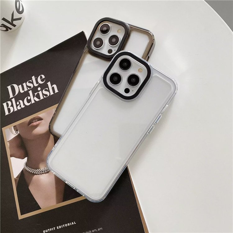 For IPHONE 16 15 14 Pro 13 11 Colorful bumper shockproof hard acrylic soft tpu transparent phone cases with black camera lens