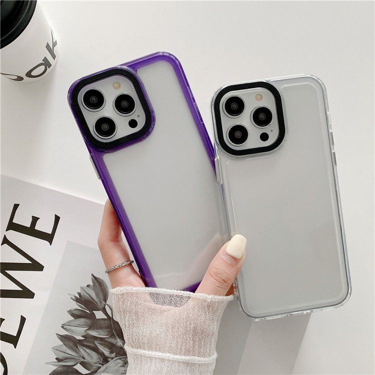 For IPHONE 16 15 14 Pro 13 11 Colorful bumper shockproof hard acrylic soft tpu transparent phone cases with black camera lens