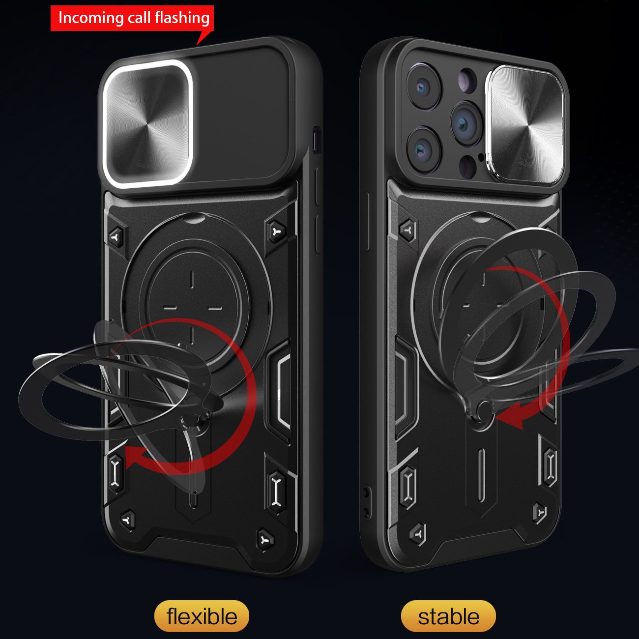 360 Metal Magnetic Case Ring Stand Rotating Mobile Case for iPhone 15 Promax 16 Fashion Style Slide Camera Protection Phone Case