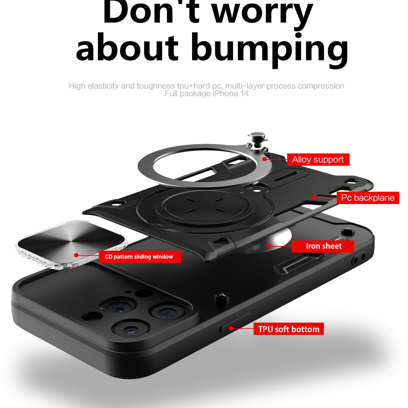 360 Metal Magnetic Case Ring Stand Rotating Mobile Case for iPhone 15 Promax 16 Fashion Style Slide Camera Protection Phone Case
