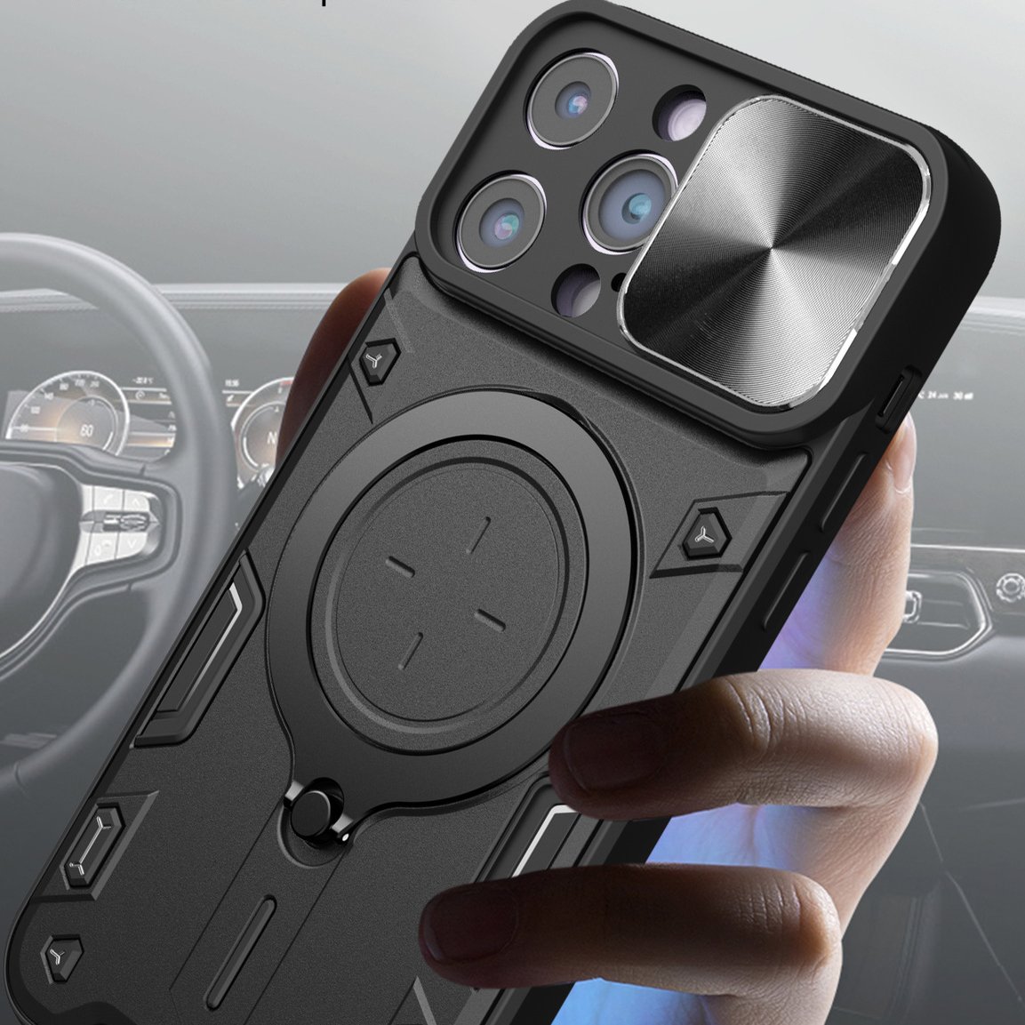 360 Metal Magnetic Case Ring Stand Rotating Mobile Case for iPhone 15 Promax 16 Fashion Style Slide Camera Protection Phone Case