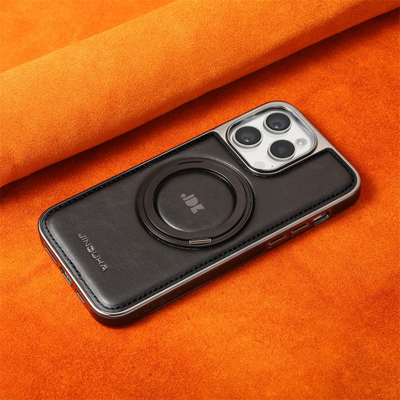 Business Leather Rotating Bracket Phone Case For iPhone 15 14 13 12 11 Pro Max Magnetic Metal Ring Stand Holder Shockproof Cover