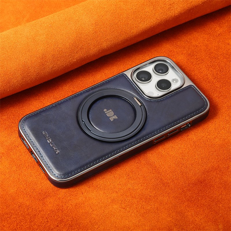Business Leather Rotating Bracket Phone Case For iPhone 15 14 13 12 11 Pro Max Magnetic Metal Ring Stand Holder Shockproof Cover