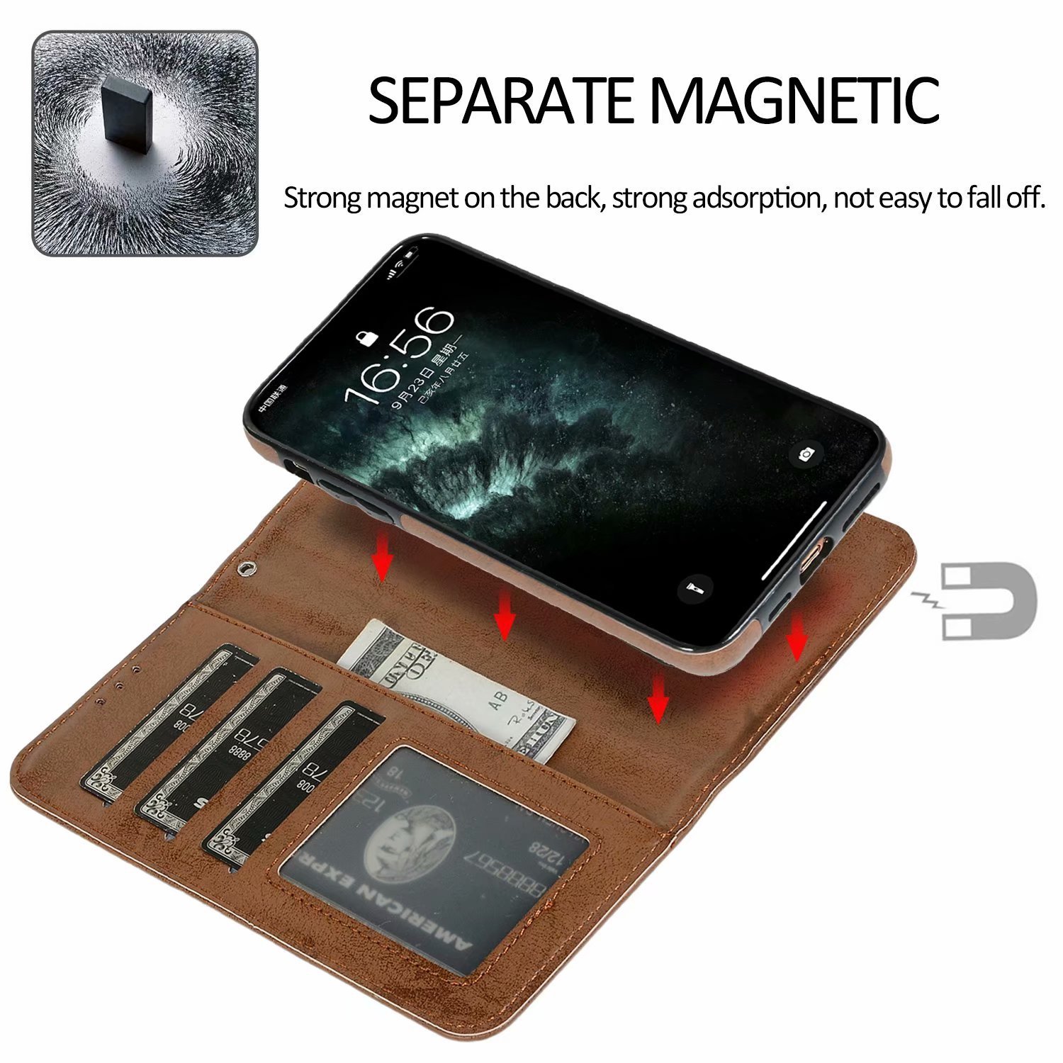 Wholesale applicable for iPhone 16 card insertion magnetic protective case 15Promax flip 2-in-1 phone leather case