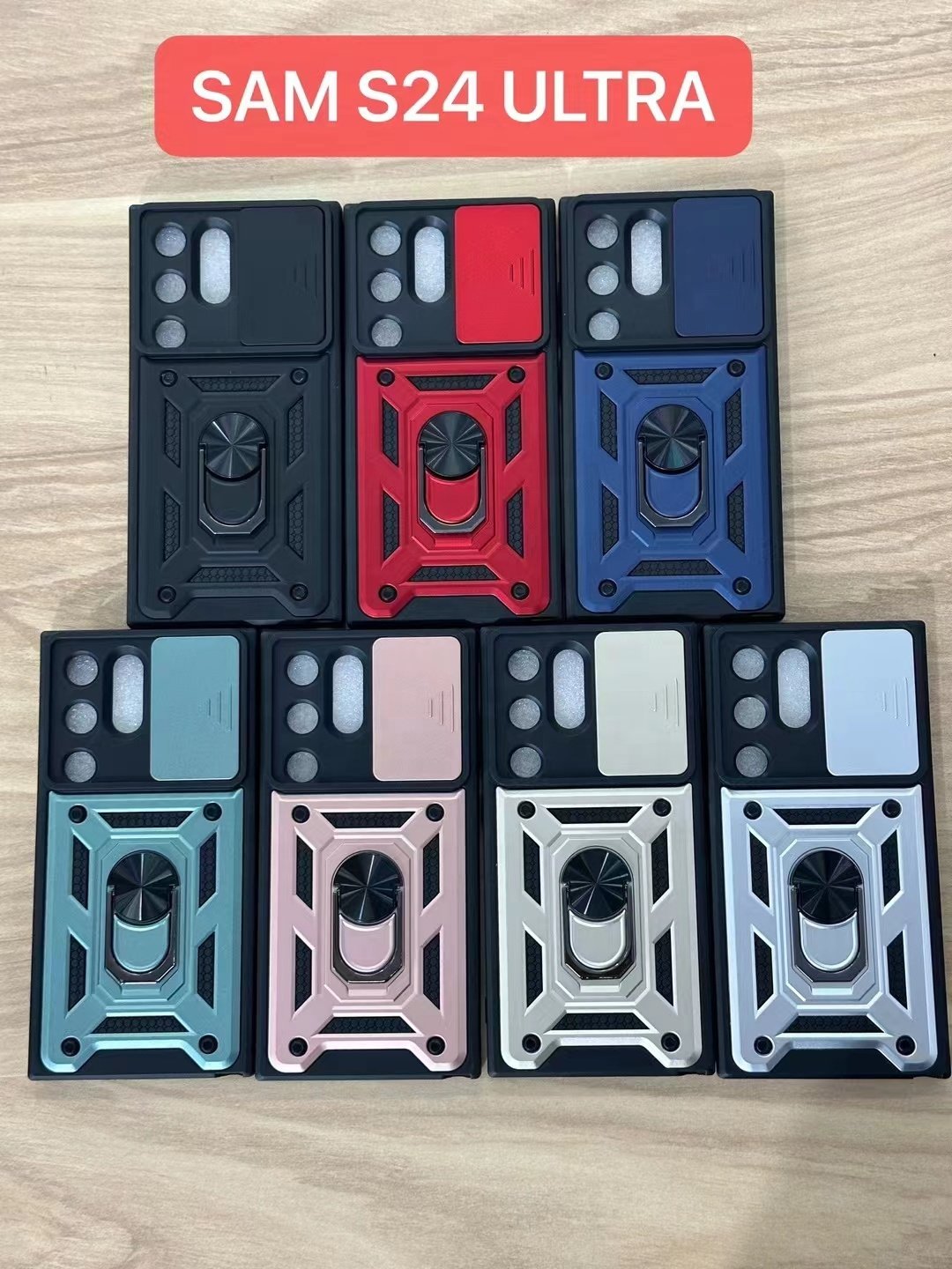 Slide Camera Protection Car Ring Case Hard PC TPU Build-In Holder For Samsung Galaxy S24 Mobile Phone Cases S24Ultra Back Cover