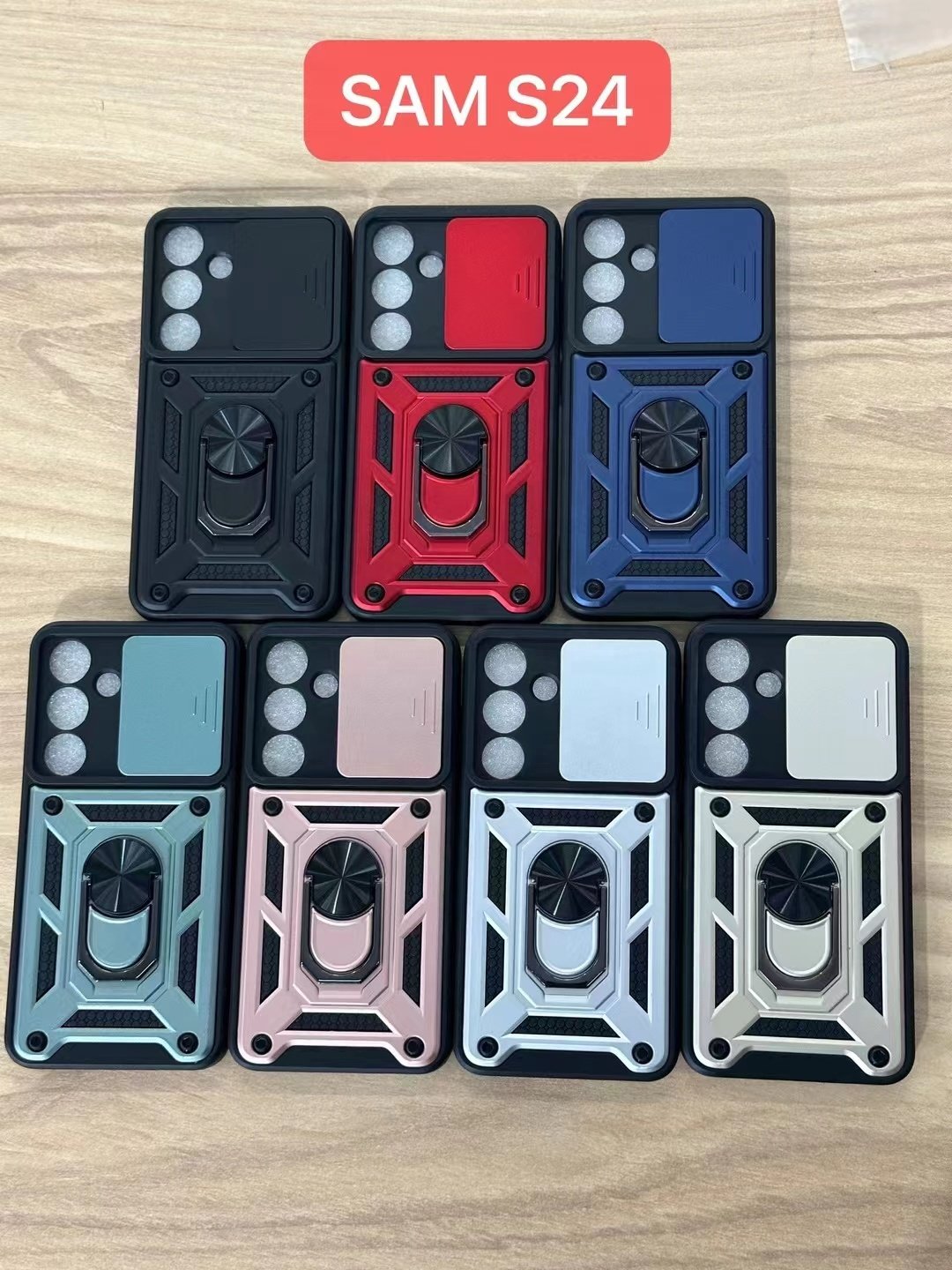 Slide Camera Protection Car Ring Case Hard PC TPU Build-In Holder For Samsung Galaxy S24 Mobile Phone Cases S24Ultra Back Cover