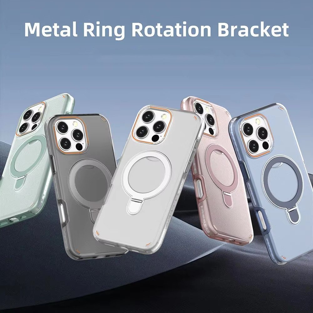 360 Rotatable Metal Ring Stand Magnetic Mobile Phone Case Back Cover For iPhone 16 Pro Max 16 Plus 15 14 13