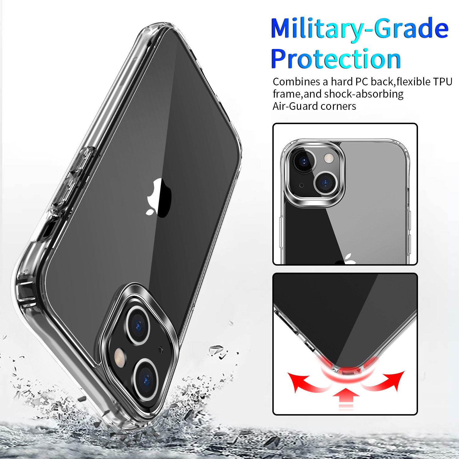 TPU PC Clear Cell Phone Shockproof Transparent Cover Case For iPhone 14 15 Pro Max